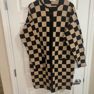 Checkered Black and Tan Women's Sweater